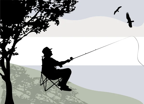 Balıkçı siluet — Stok Vektör