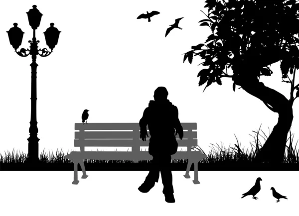 都市公園で座っています。 — ストックベクタ