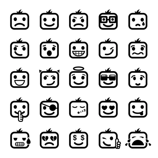 Lot de 25 visages souriants — Image vectorielle