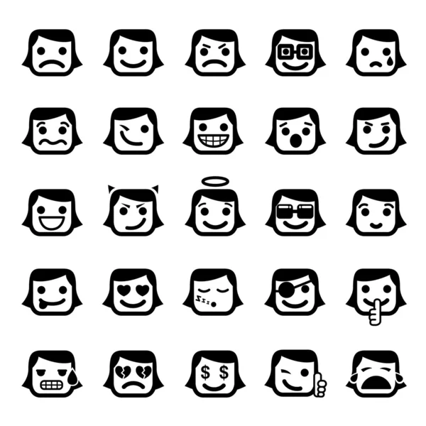 Lot de 25 visages souriants — Image vectorielle