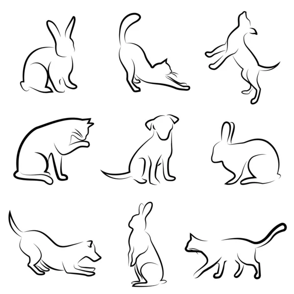 Köpek, kedi, tavşan hayvan çizim Telifsiz Stok Illüstrasyonlar