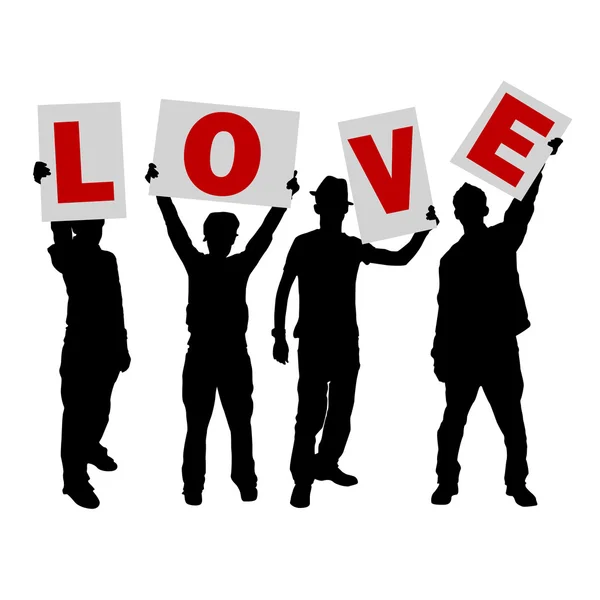 Peuples tenant signe de message d'amour — Image vectorielle