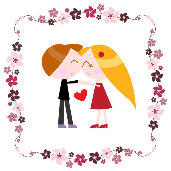 Couple avec bordure florale — Image vectorielle