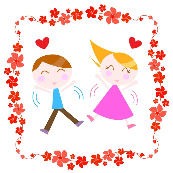 Couple avec bordure florale — Image vectorielle