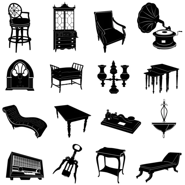 Antique furniture ans objects — Stock Vector