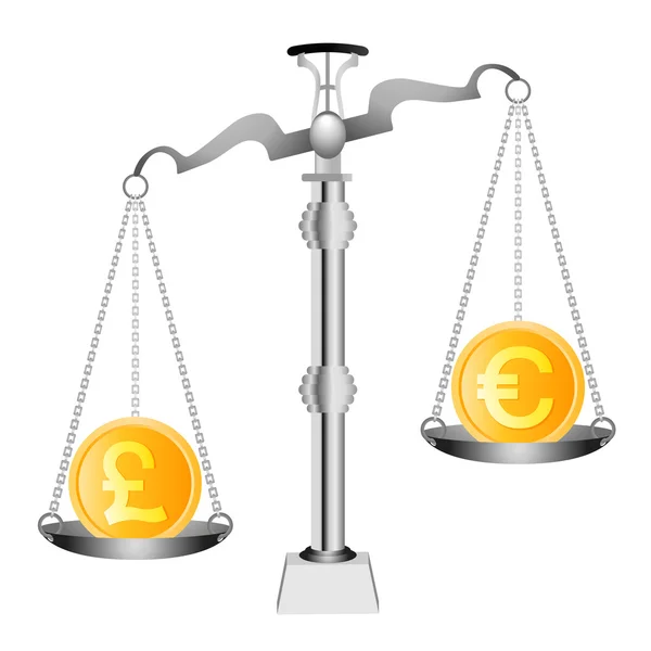 Pund og Euro på skalaer – Stock-vektor