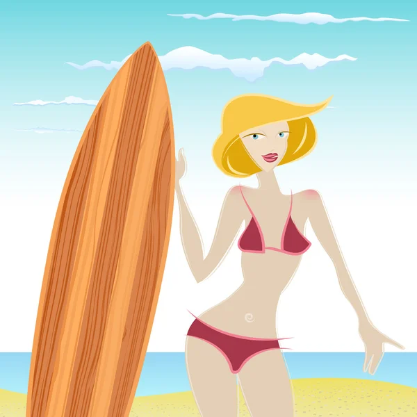 Surfista chica — Vector de stock