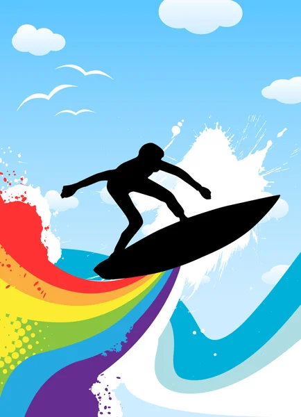 Surf silueta fondo — Vector de stock
