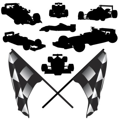 Formula car and flag set clipart