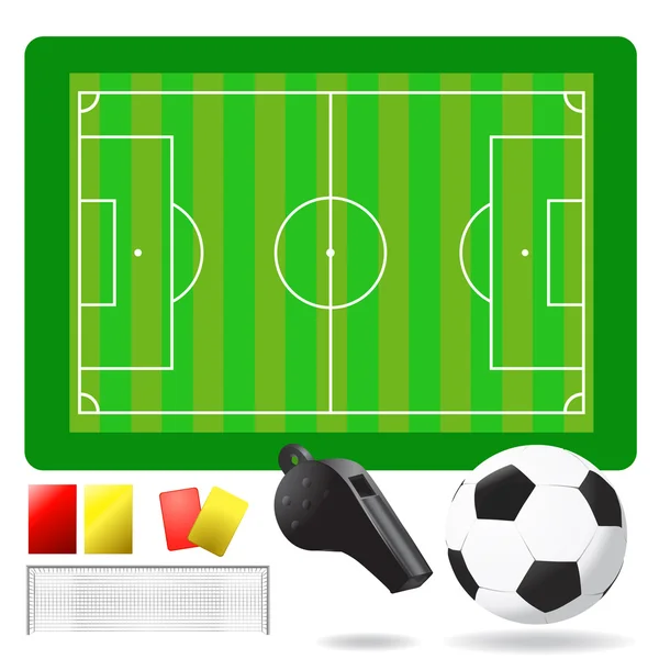 Γήπεδο ποδοσφαίρου, μπάλα και αντικείμενα — Διανυσματικό Αρχείο