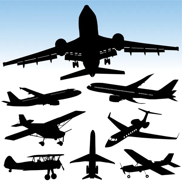 Set silhouette aeroplano — Vettoriale Stock