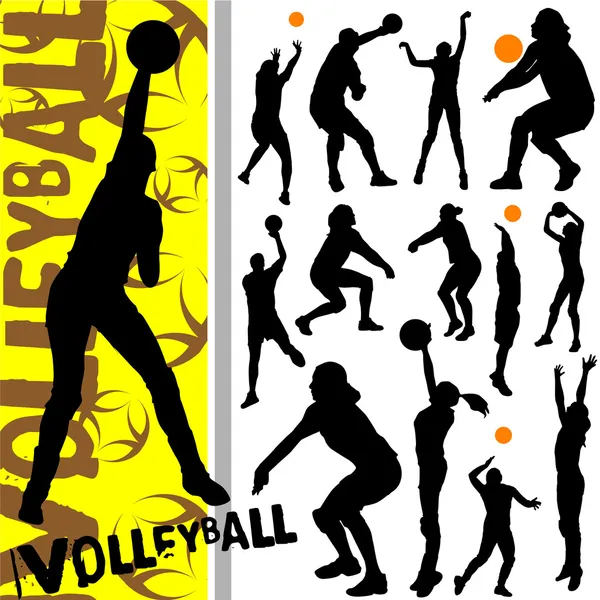 Conjunto de silueta de voleibol — Archivo Imágenes Vectoriales
