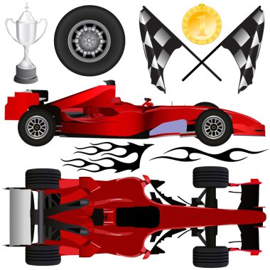 Formula car and objects clipart