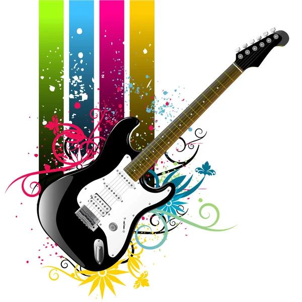 Guitare grunge florale — Image vectorielle