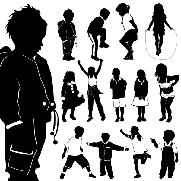 Ensemble silhouette enfant — Image vectorielle
