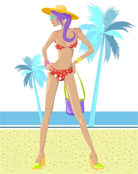 Παραλία κορίτσι εικονογράφηση — Διανυσματικό Αρχείο