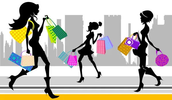 Shopping Femme dans la ville — Image vectorielle
