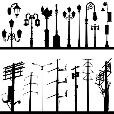 Power line and lamppost clipart