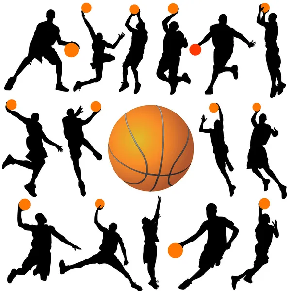 Basket spelare och bollen vektor — Stock vektor
