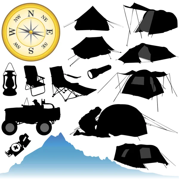 Camping and equipments — Stock Vector