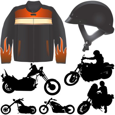 Chopper motorcycle set clipart