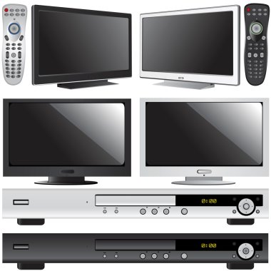 LCD TV, dvd player and control clipart