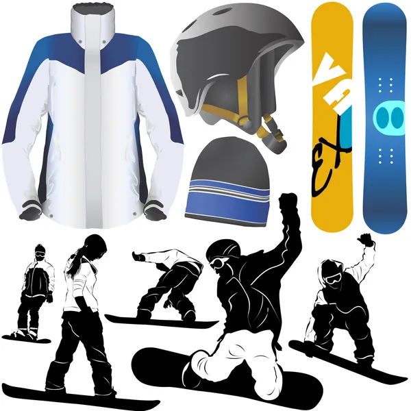 Colección de set de snowboard — Vector de stock
