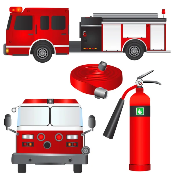 Bombero coche y equipos — Vector de stock