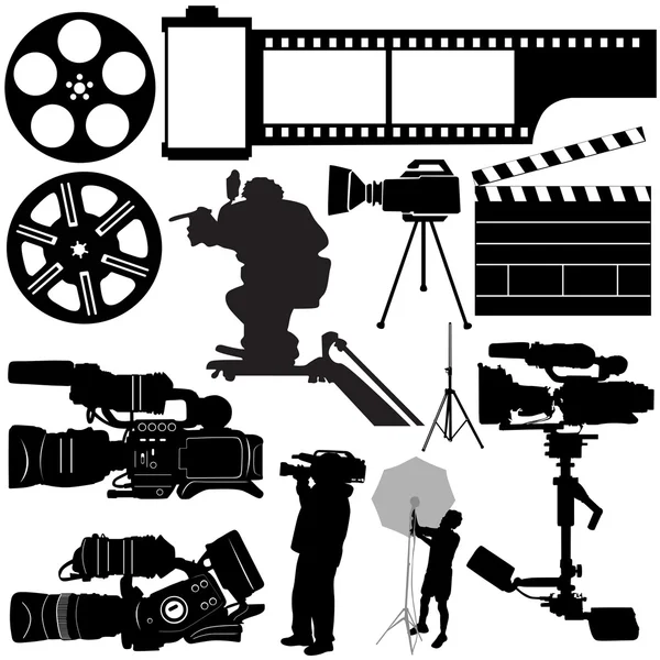 Película, cámara y equipos — Archivo Imágenes Vectoriales