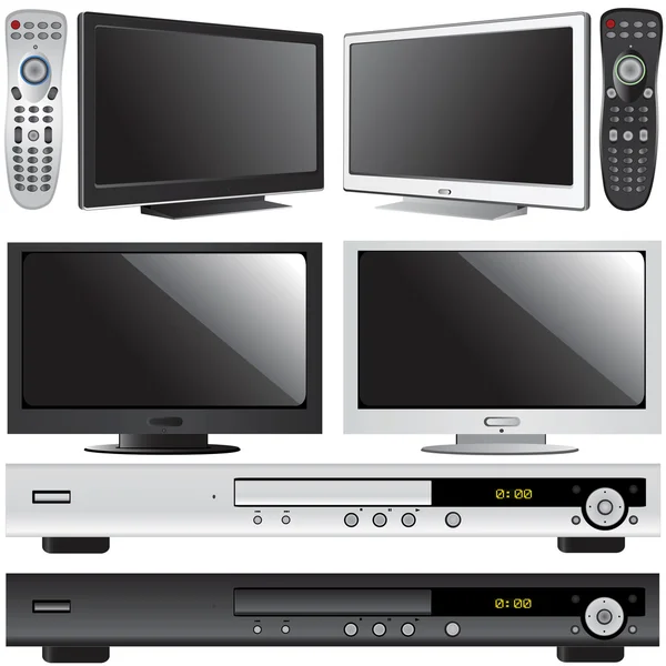 液晶テレビ、dvd プレーヤーとコントロール — ストックベクタ