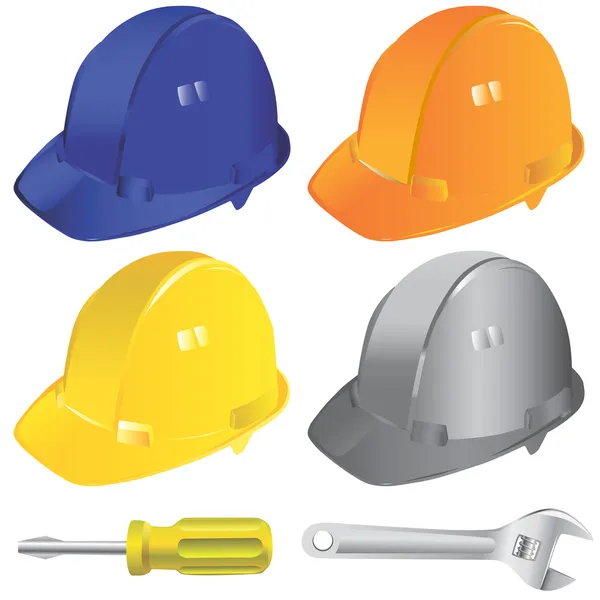 Trabalhadores da construção conjunto chapéu duro —  Vetores de Stock