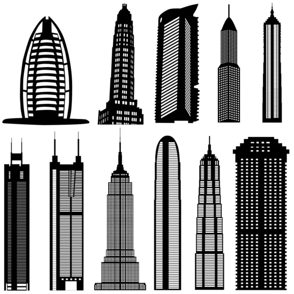 Rascacielos conjunto de edificios — Vector de stock