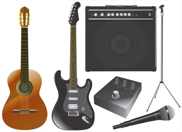 Guitarra e equipamentos de música vetor — Vetor de Stock