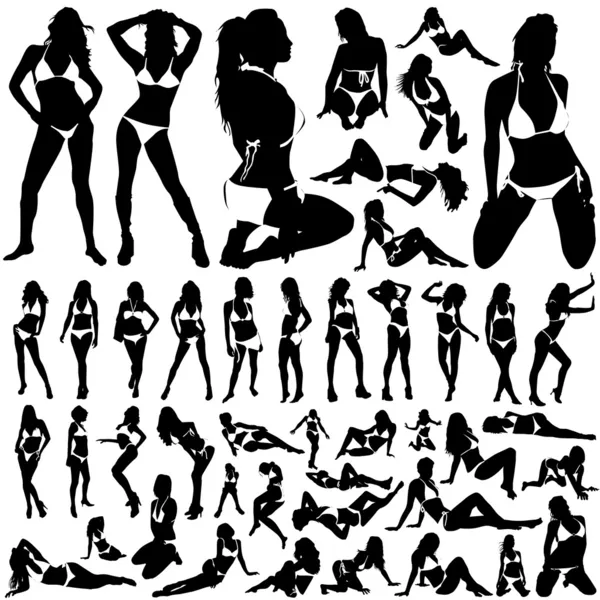 Samling av kvinnor i bikini vektor — Stock vektor