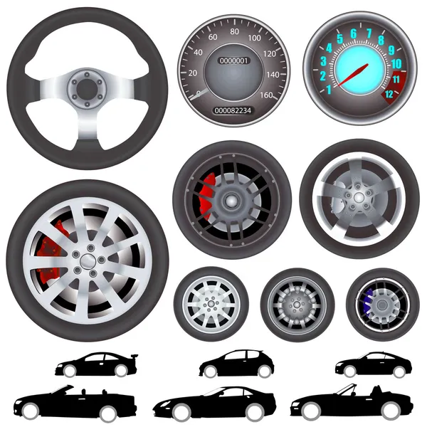 Car, wheel, steering wheel vector — Stock Vector