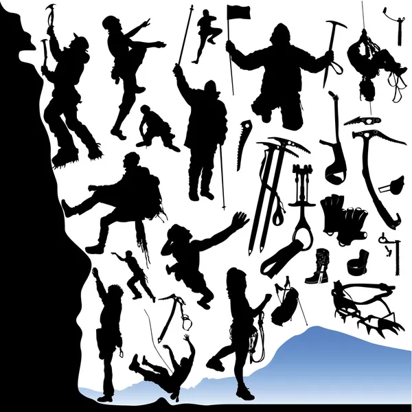 Collection of climber and equipments vector — Stock Vector