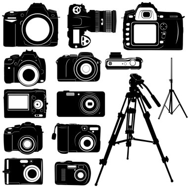 Dijital photo camera and tripod vector clipart