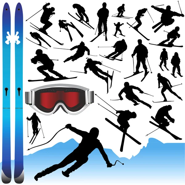 Collecte de vecteurs et équipements de ski — Image vectorielle