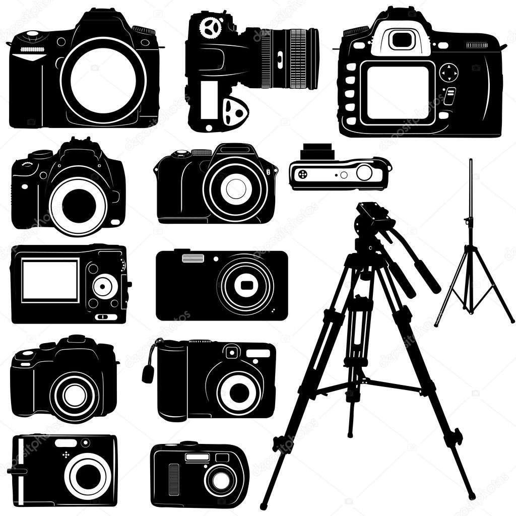 Dijital photo camera and tripod vector