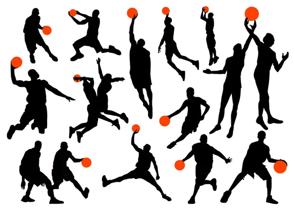 Silhouettes de joueurs de basket — Image vectorielle