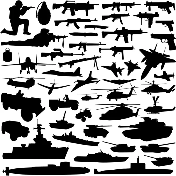 Raccolta di oggetti militari — Vettoriale Stock