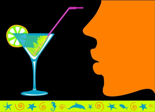 Cocktail exotique et femme — Image vectorielle