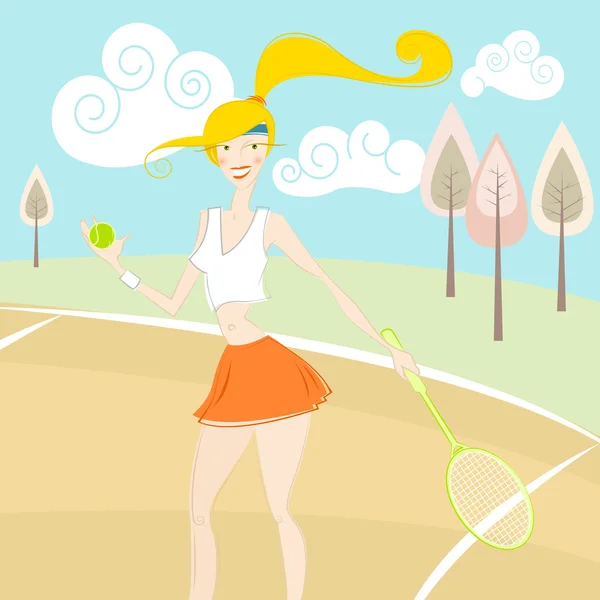 लड़की टेनिस खेल रही — स्टॉक वेक्टर