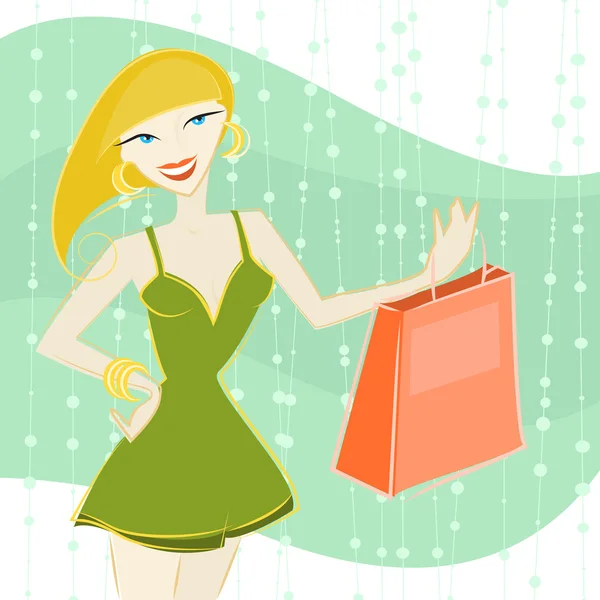 Alışveriş kız resim — Stok Vektör
