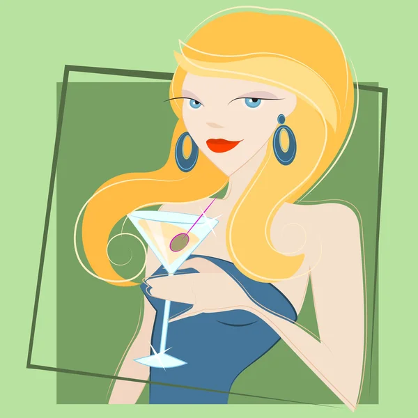 Meisje drinken martini — Stockvector