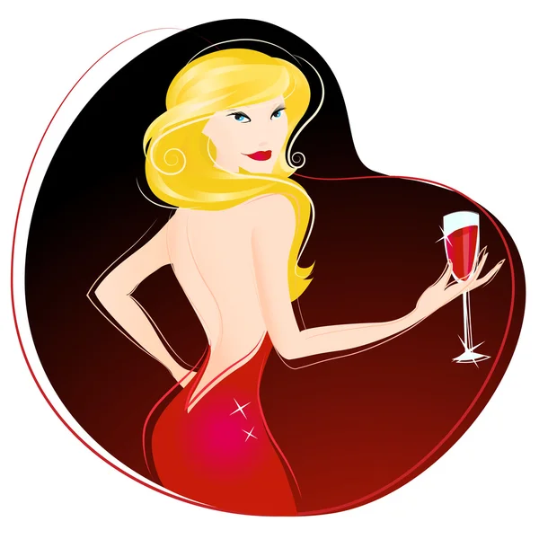 Žena pije víno — Stockový vektor