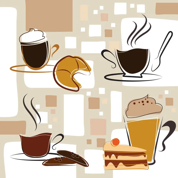Coffee, tea, cake — Stock Vector
