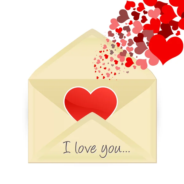 Ouverture du courrier avec des cœurs — Image vectorielle