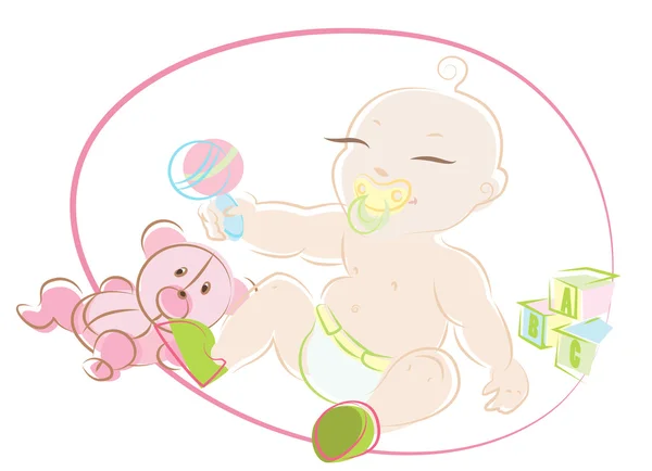 Bebé con juguetes — Vector de stock