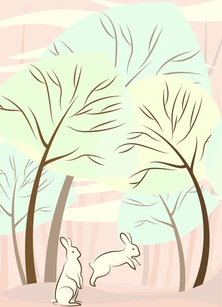 Zimní stromy a králík — Stockový vektor